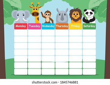 School timetable with The zoo theme in flat style