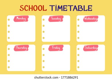 School timetable.Template of the schedule of the day and lessons of pupils. Schedule for every day. Back to school. Vector illustration
