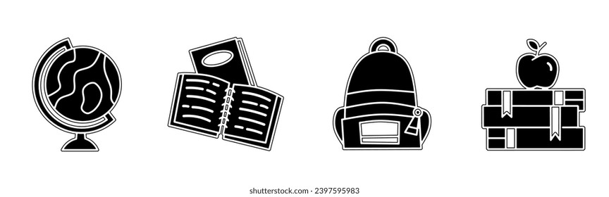 School tool icon collection. An illustration of a black school tool icon. Stock vector.