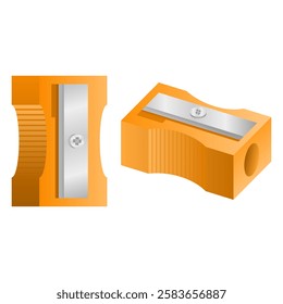 School Tool Pencil Sharpener Vector. Stationery Orange Pencil Sharpener Icon.