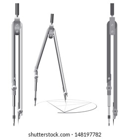 The school tool of pupils for geometry - Drawing Compass (Compasses). EPS-8. All mobile parts are separated. It is possible to move apart on any corner.