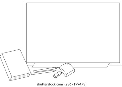 School tools coloring pages. Line drawn vector illustration. Coloring book education for children