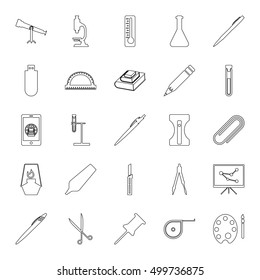 School tools line 25 icon set on background
