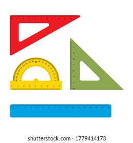 
School tools, rulers vector set. Instrument line for measuring and instrumental ruler of centimeter and millimeter scales. Flat vector illustration.