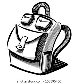 School or tourist backpack bag isolated on white. Hand drawing sketch vector illustration