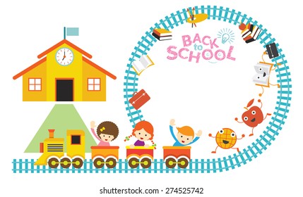 School, Train, Kids Frame, Kindergarten, Preschool, Education, Learning and Study Concept