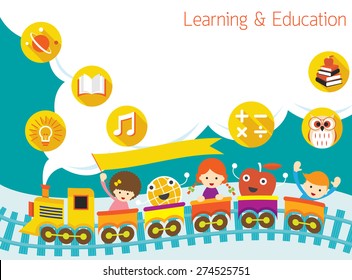 School, Train, Kids Text Balloon Background, Kindergarten, Preschool, Education, Learning and Study Concept