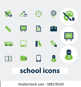 escuela, formación, iconos de estudio, conjunto de signos, vector
