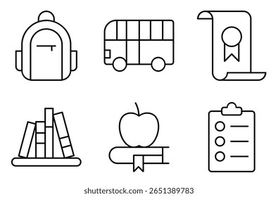 School and Transport Icon Set