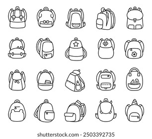 School and travel accessory. Coloring Page. Hand drawn style. Vector drawing. Collection of design elements.