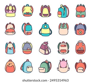 School and travel accessory. Hand drawn style. Vector drawing. Collection of design elements.