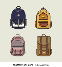 school and travel backpack collection set vector illustration design