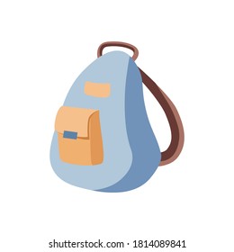 School or traveling backpack vector flat illustration isolated on white background. Backpack for school children, students, travelers, and tourists. Active lifestyle, learning concept.