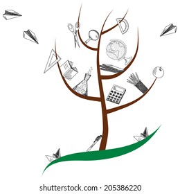 School tree with education objects. EPS 10 vector illustration.