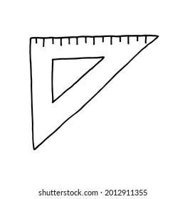 School triangular ruler doodle. Hand drawn illustration.