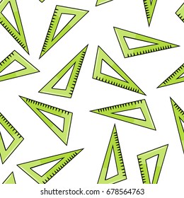 School triangular ruler element seamless pattern.  Hand draw doodle style. Education supply  for background print concept