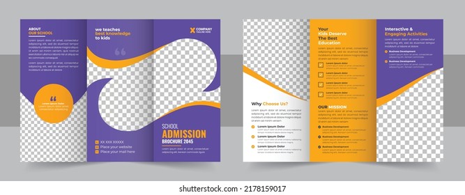 School trifold brochure design, Kids back to school education admission trifold brochure template, kids academy brochure template layout, company profile template