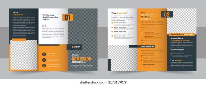 School trifold brochure design, Kids back to school education admission trifold brochure template, kids academy brochure template layout, company profile template