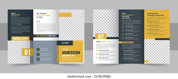 School trifold brochure design, Kids back to school education admission trifold brochure template, kids academy brochure template layout, company profile template