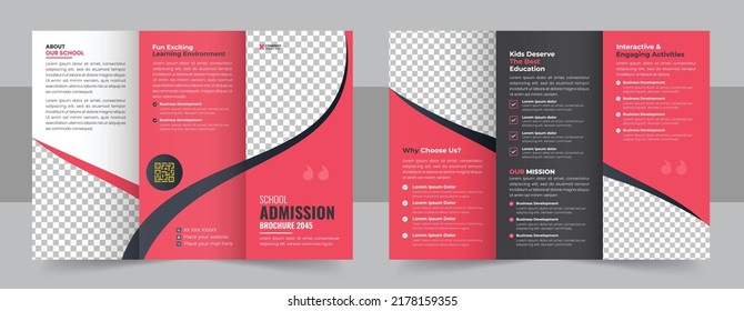 School trifold brochure design, Kids back to school education admission trifold brochure template, kids academy brochure template layout, company profile template