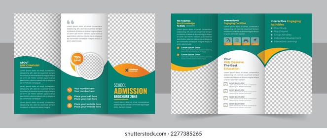 School trifold brochure design, Kids back to school education admission trifold brochure template, kids academy brochure template layout, company profile template, kids academy brochure layout