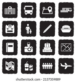 School Trip Icons. Grunge Black Flat Design. Vector Illustration.