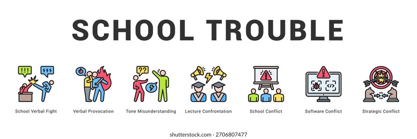 Ilustración de Anuncio de Web moderno y limpio con iconos temáticos para la comunicación visual