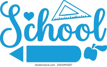 Diseño de arte de Clip de tipografía escolar sobre fondo aislado transparente blanco liso para tarjeta, camisa, sudadera con capucha, sudadera, ropa, etiqueta, taza, ícono, póster o insignia
