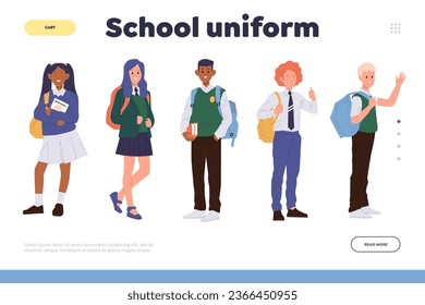 School uniform advertisement landing page template for online service selling different costume