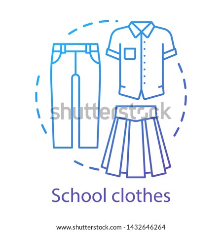 School uniform, clothes concept icon. Elementary grade student official fashion idea thin line illustration. Men and women formal apparel. T shirt, pants and long skirt vector isolated outline drawing