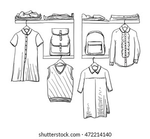 School uniform. Clothes on the hanger. Backpack