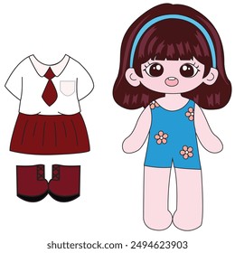 school uniform dress up girl game vector clothes set.