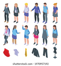 School uniform icons set. Isometric set of school uniform vector icons for web design isolated on white background