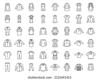 School uniform icons set outline vector. Formal general. Class apparel