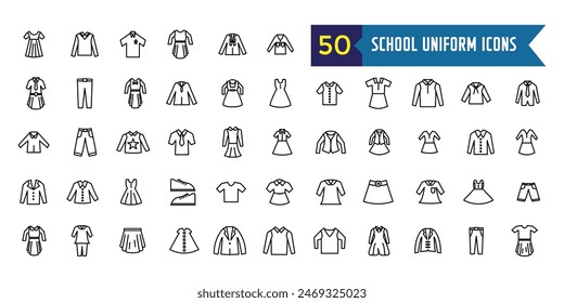 School uniform icons set. Outline set of school uniform vector icons for ui design. Outline icon collection. Editable stroke.