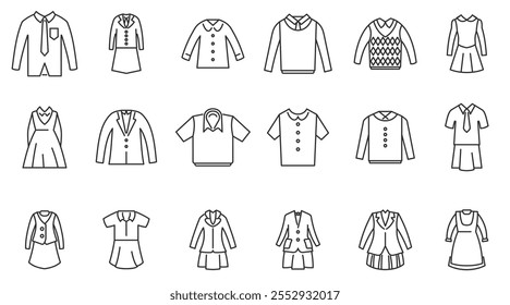 School uniform icons set. Outline set of school uniform vector icons for web design isolated on white background	