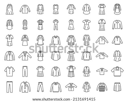 School uniform icons set outline vector. Formal general. Class apparel