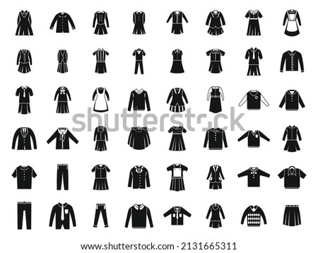 School uniform icons set simple vector. Formal general. Class apparel