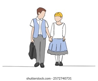 school uniform for junior high school one line color art. Continuous line drawing of dress code, special clothing, school uniform, discipline.