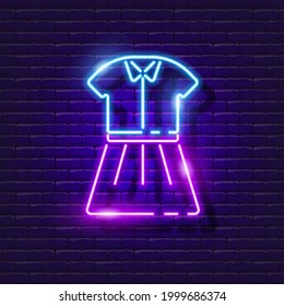 School uniform neon sign. Dresscode for a woman luminous icon. Vector illustration for design. School concept.