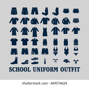 School Uniform Outfit Vector Flat Icon Set