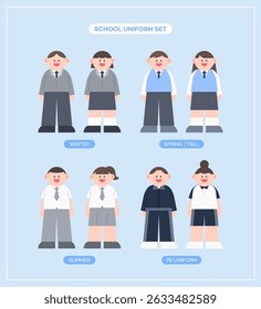 Conjunto de Uniformes Escolares - Meninos e Meninas em Uniformes Sazonais e PE