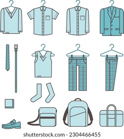 School uniform and student bag icon Simple illustration set material