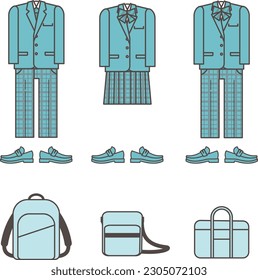 School uniform and student bag icon Simple illustration set material