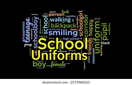 School Uniforms word cloud template. School Uniforms concept vector tagcloud background.