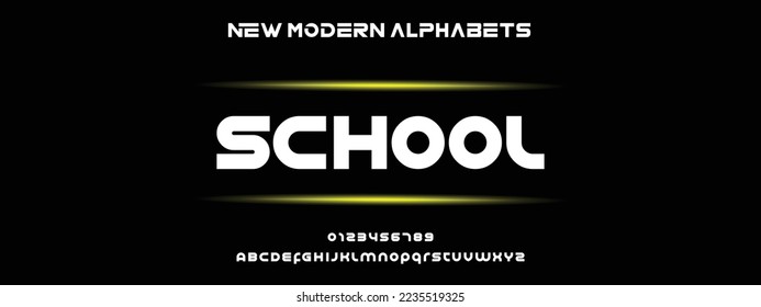 SCHOOL Unique and Minimal Tech Letter set for your new startup. Creative and original font logo design. Gaming and sports vector typeface