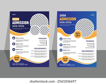 school and university admission flyer template. School education admission layout design. Creative and modern kids admission education poster, brochure layout.	