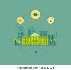 School and university building icon. Thin line icons 