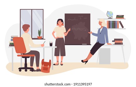 School University Classroom Scene Vector Illustration Stock Vector 