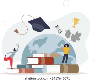 School, university and college graduation. Personal growth degree and development using book research.flat vector illustration.